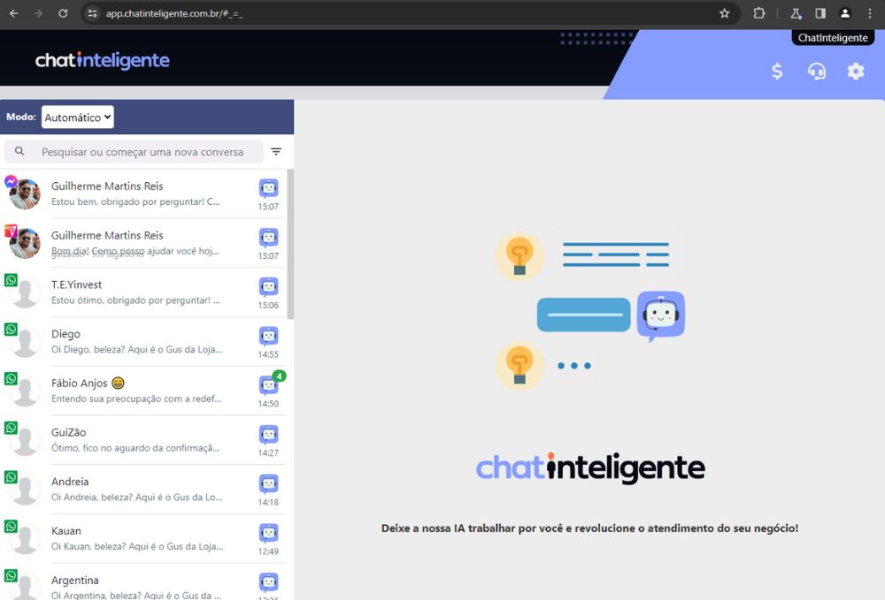 Interface web do Smartchat